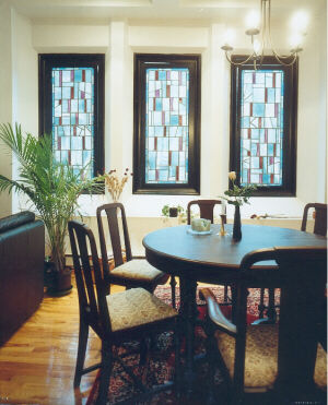 The rather formal look of our dining area with the stained glass windows closed.  Usually it looks more homey than this!