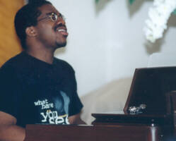 Medad getting into the music (Thanks to Verdun Community Church for letting us practice on the B3 organ)